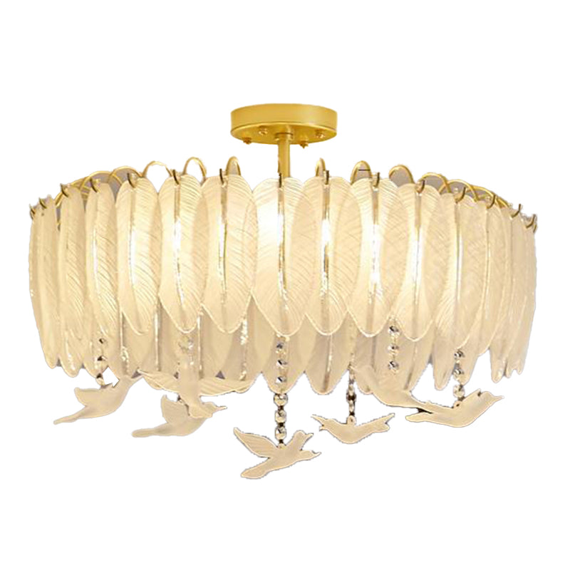 Modern Glass Ceiling Lamp Feather-shaped Flush Mount Light Fixture for Bedroom