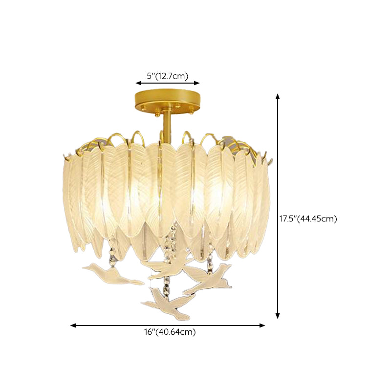 Modern Glass Ceiling Lamp Feather-shaped Flush Mount Light Fixture for Bedroom