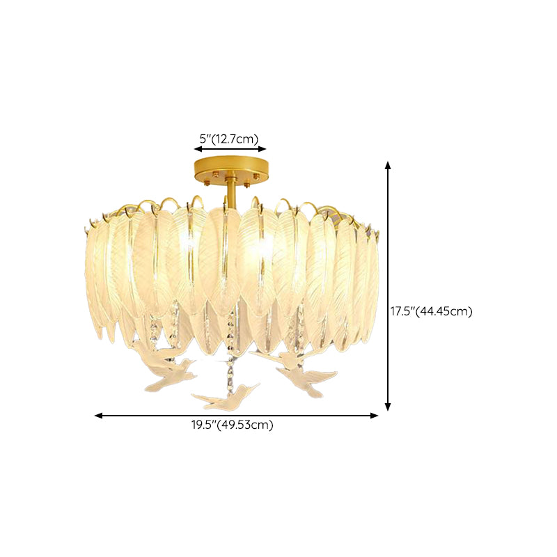 Modern Glass Ceiling Lamp Feather-shaped Flush Mount Light Fixture for Bedroom