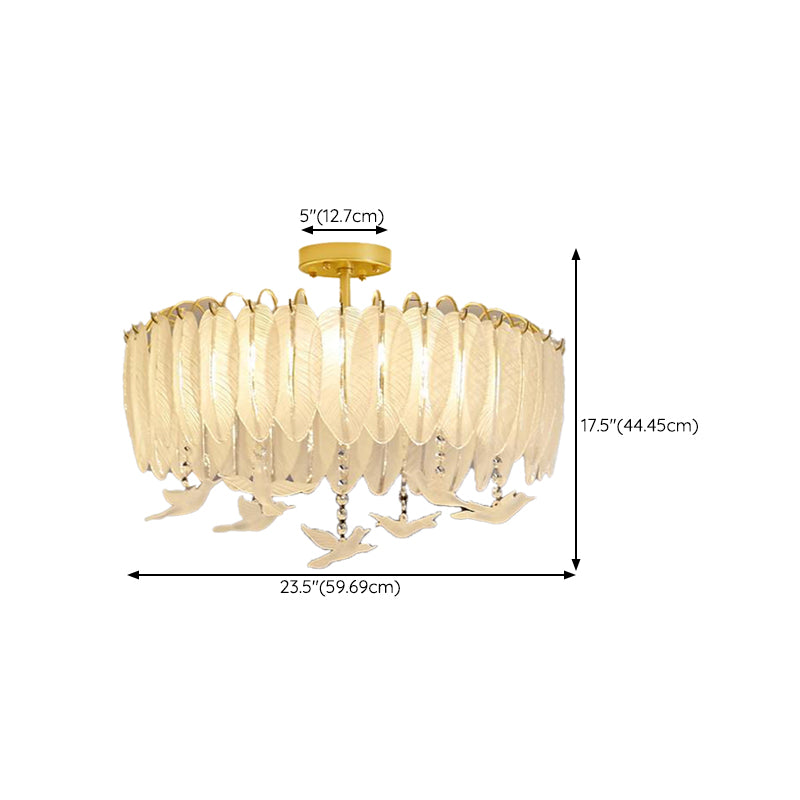 Modern Glass Ceiling Lamp Feather-shaped Flush Mount Light Fixture for Bedroom