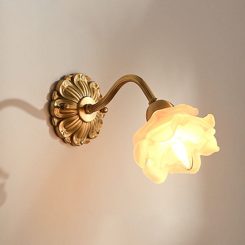 Flower Shape Glass Vanity Sconce Light Modern Style 1-Light Vanity Mirror Lights in Brass