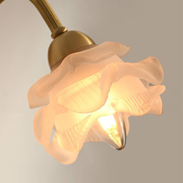 Flower Shape Glass Vanity Sconce Light Modern Style 1-Light Vanity Mirror Lights in Brass