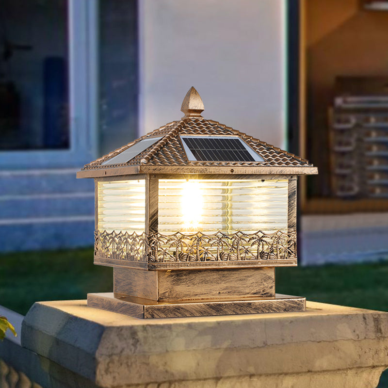 Rectangular Shape Metal Solar Pillar Lamp Modern Style 1-Light Outdoor Light