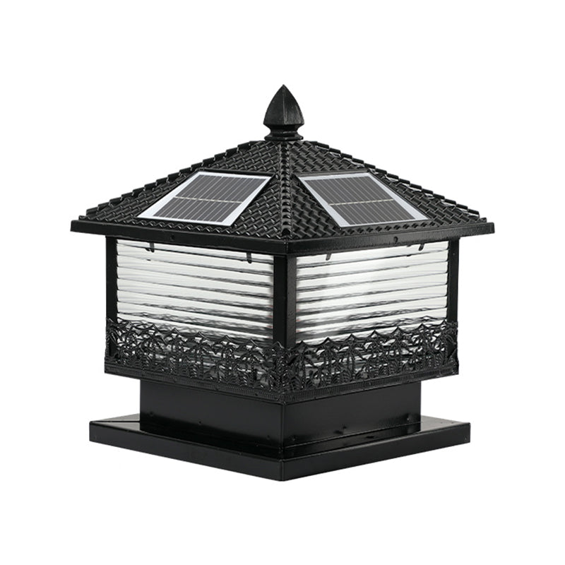 Rectangular Shape Metal Solar Pillar Lamp Modern Style 1-Light Outdoor Light