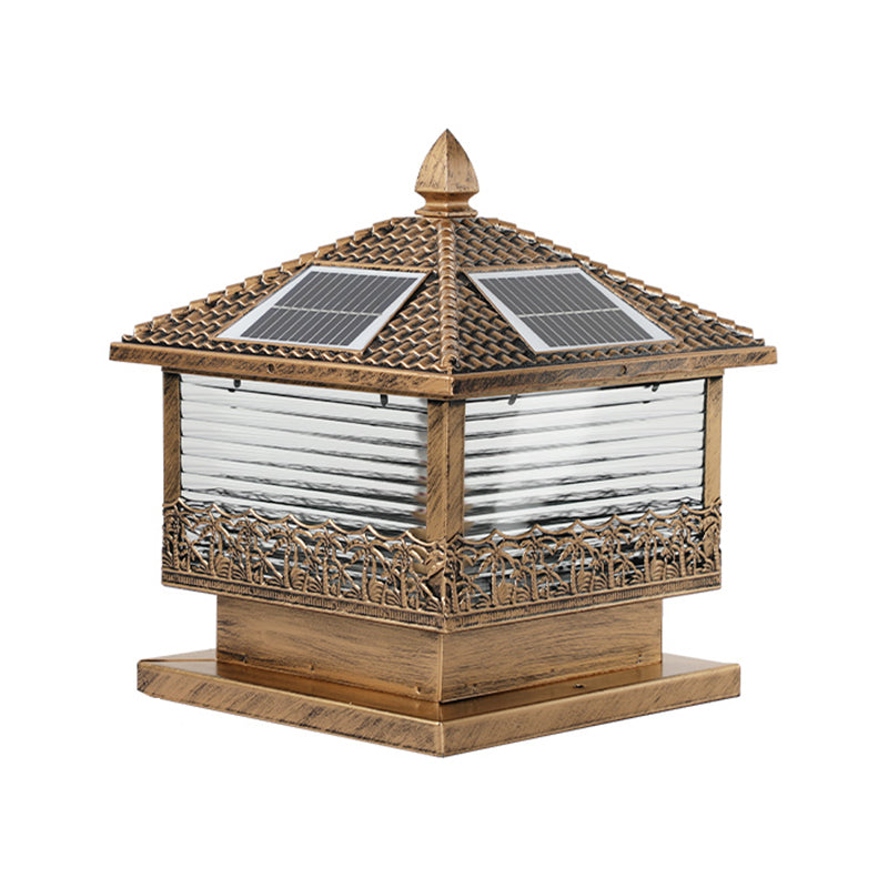 Rectangular Shape Metal Solar Pillar Lamp Modern Style 1-Light Outdoor Light