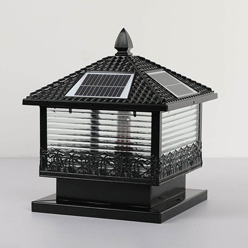 Rectangular Shape Metal Solar Pillar Lamp Modern Style 1-Light Outdoor Light