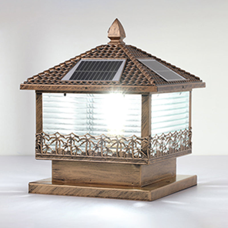 Rectangular Shape Metal Solar Pillar Lamp Modern Style 1-Light Outdoor Light