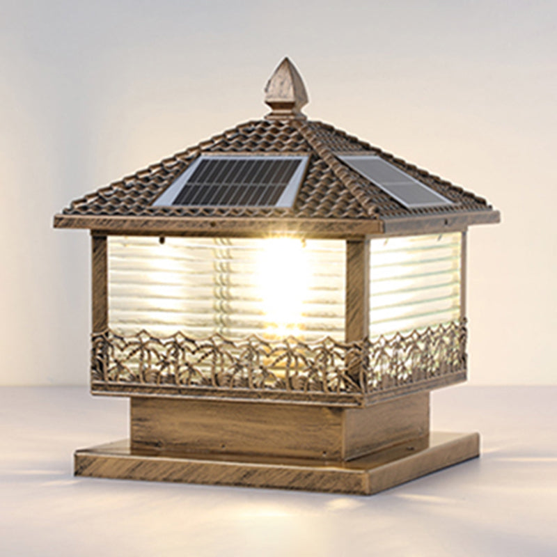 Rectangular Shape Metal Solar Pillar Lamp Modern Style 1-Light Outdoor Light