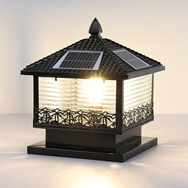 Rectangular Shape Metal Solar Pillar Lamp Modern Style 1-Light Outdoor Light