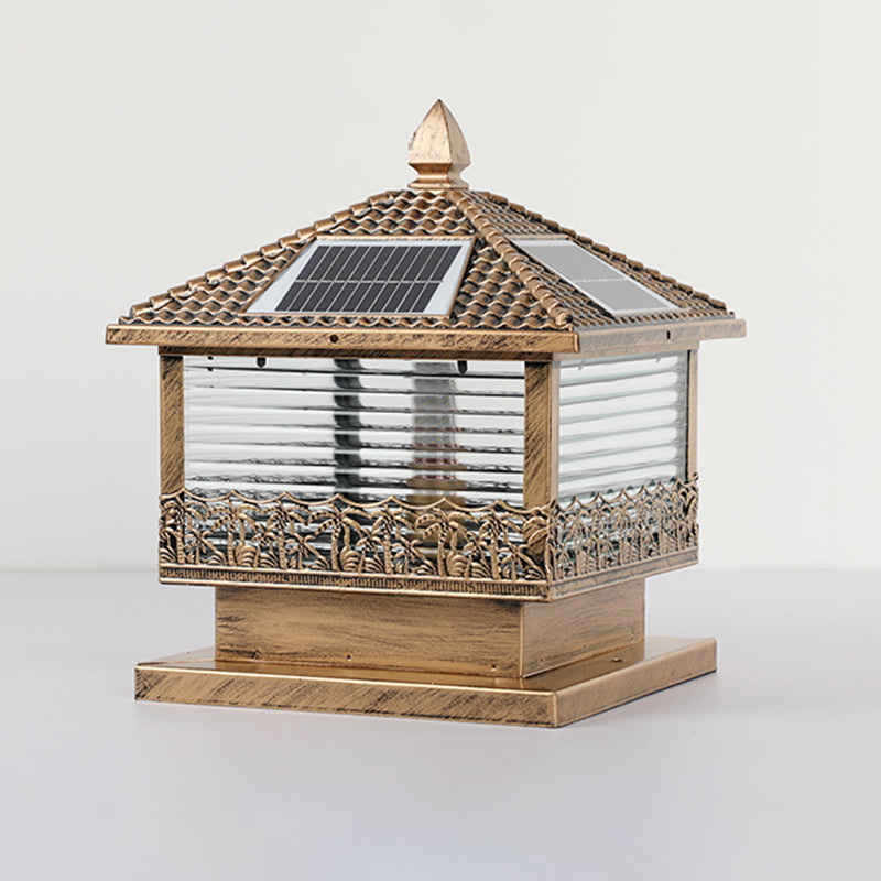 Rectangular Shape Metal Solar Pillar Lamp Modern Style 1-Light Outdoor Light