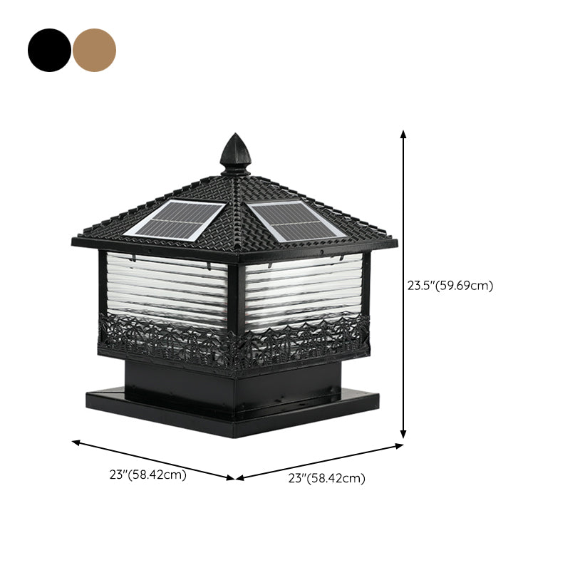 Rectangular Shape Metal Solar Pillar Lamp Modern Style 1-Light Outdoor Light
