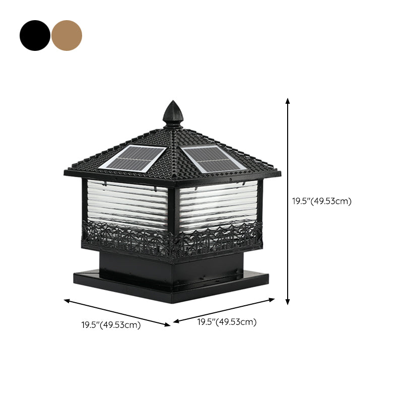Rectangular Shape Metal Solar Pillar Lamp Modern Style 1-Light Outdoor Light
