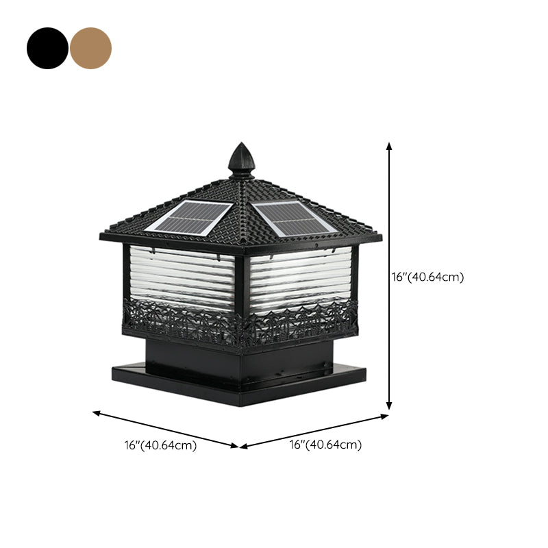 Rectangular Shape Metal Solar Pillar Lamp Modern Style 1-Light Outdoor Light