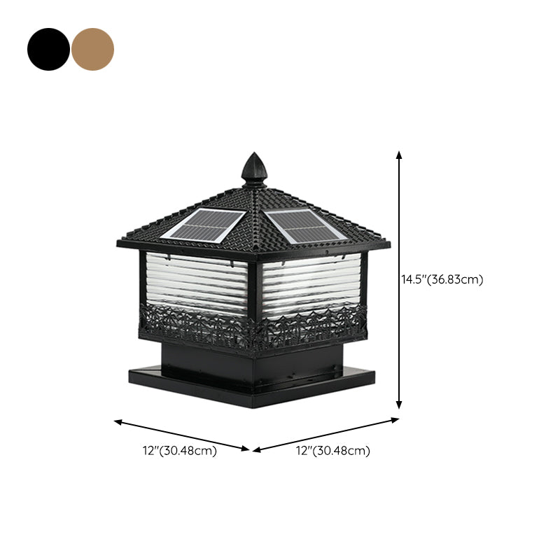 Rectangular Shape Metal Solar Pillar Lamp Modern Style 1-Light Outdoor Light