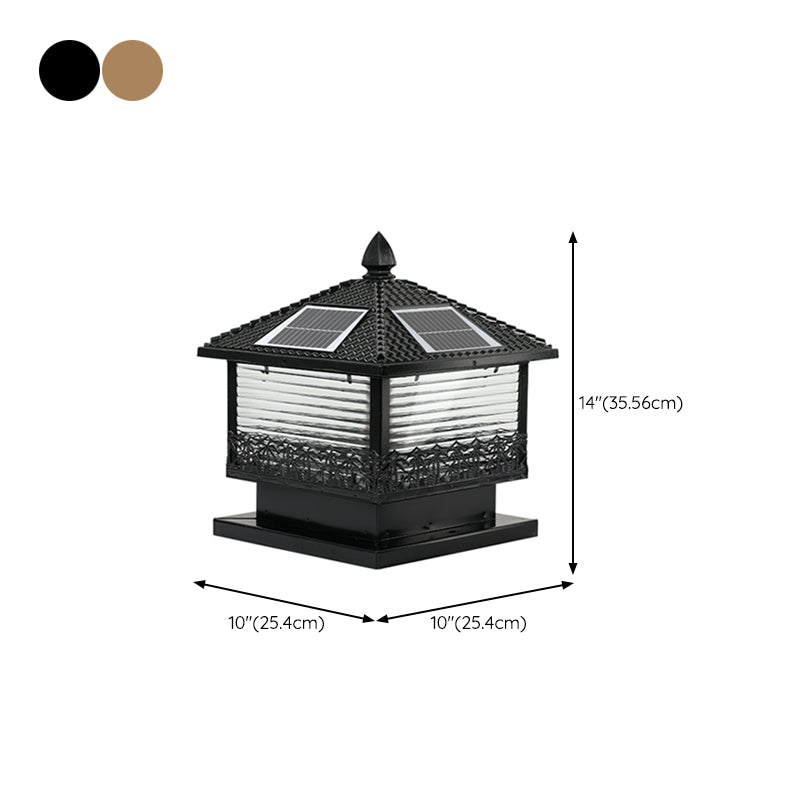 Rectangular Shape Metal Solar Pillar Lamp Modern Style 1-Light Outdoor Light