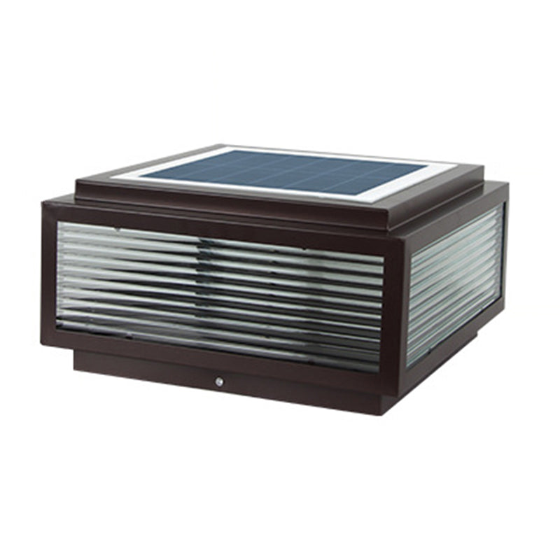 Metal Rectangular Shape Outdoor Lights Modern Style 1-Light Solar Pillar Lamp in Black