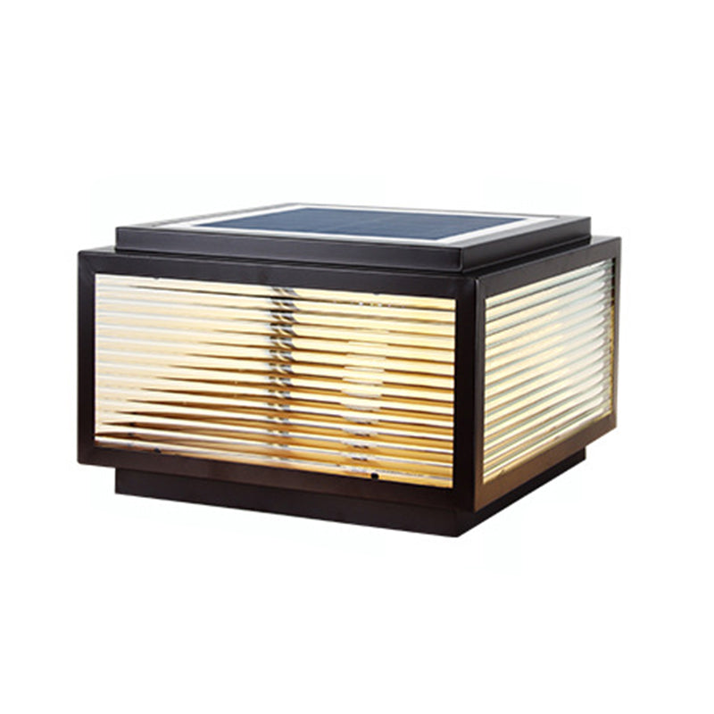 Metal Rectangular Shape Outdoor Lights Modern Style 1-Light Solar Pillar Lamp in Black