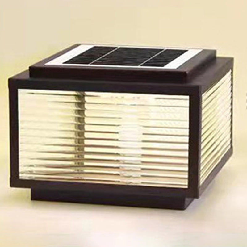 Metal Rectangular Shape Outdoor Lights Modern Style 1-Light Solar Pillar Lamp in Black