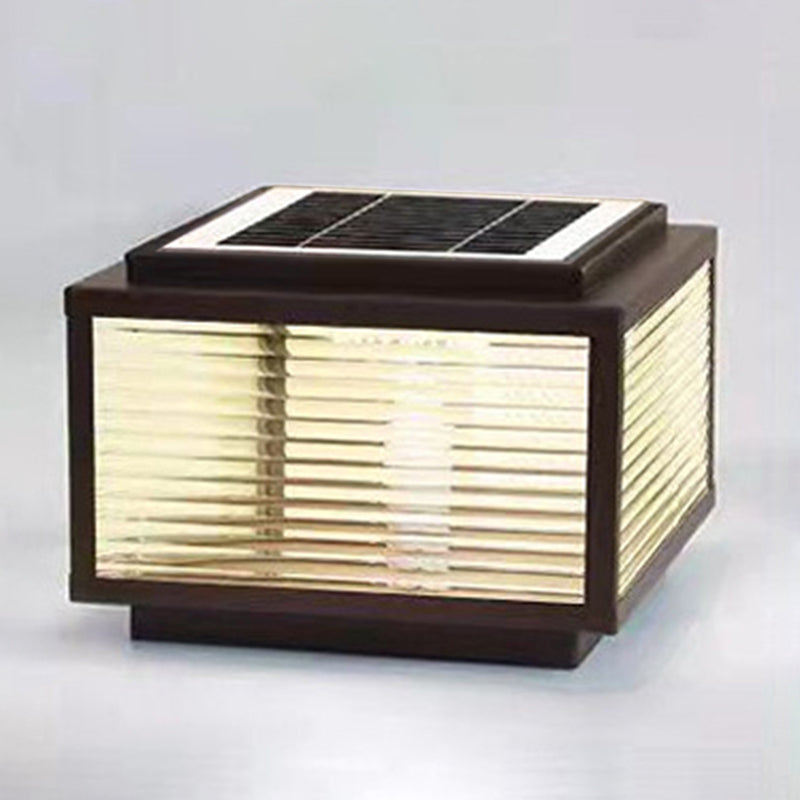Metal Rectangular Shape Outdoor Lights Modern Style 1-Light Solar Pillar Lamp in Black