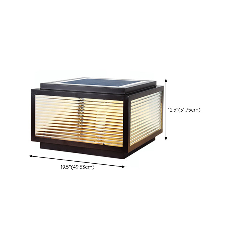 Metal Rectangular Shape Outdoor Lights Modern Style 1-Light Solar Pillar Lamp in Black