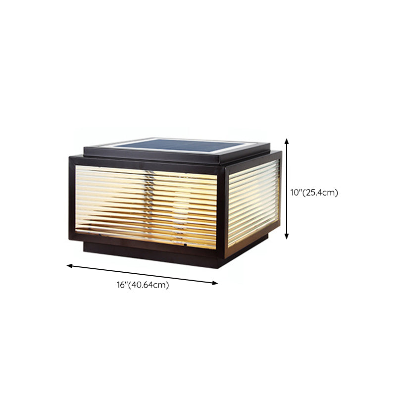 Metal Rectangular Shape Outdoor Lights Modern Style 1-Light Solar Pillar Lamp in Black