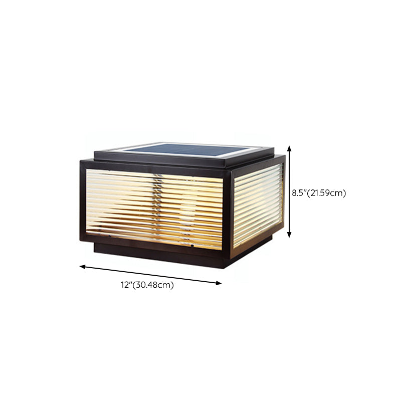 Metal Rectangular Shape Outdoor Lights Modern Style 1-Light Solar Pillar Lamp in Black