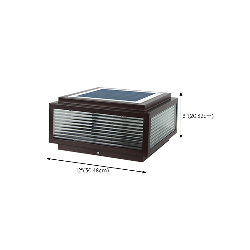 Metal Rectangular Shape Outdoor Lights Modern Style 1-Light Solar Pillar Lamp in Black