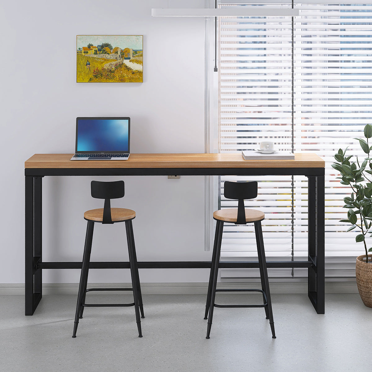 Modern 1/3 Pieces Bar Table Set Rectangle Pine Wood Counter Table with Stools for Cafe