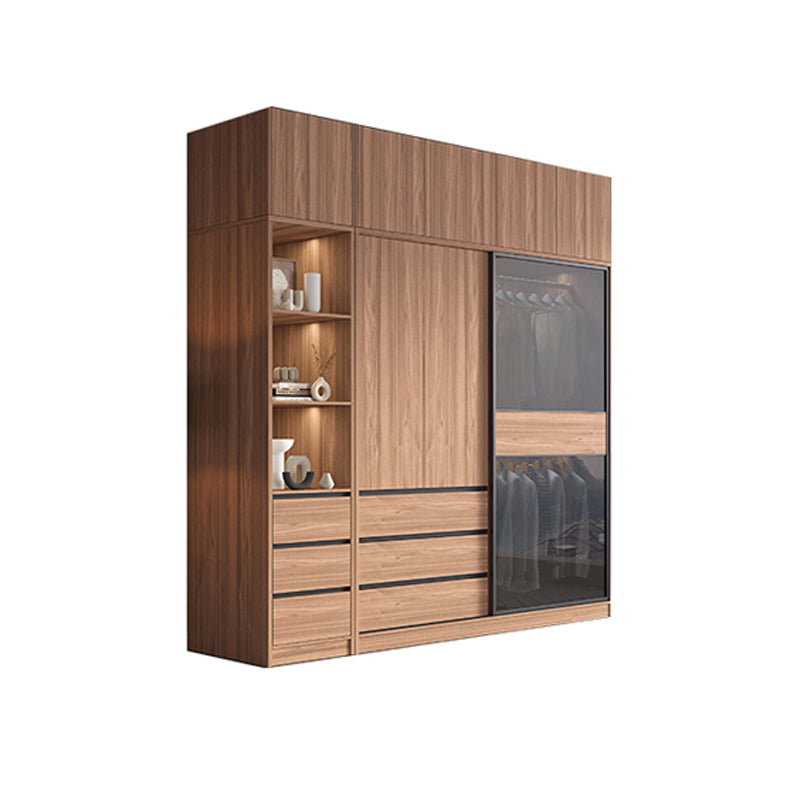 Sliding Wooden Wardrobe Closet Modern Brown Wardrobe Armoire
