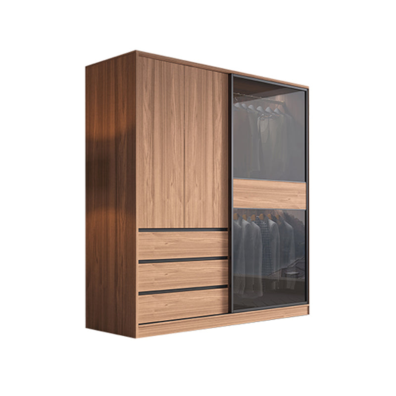 Sliding Wooden Wardrobe Closet Modern Brown Wardrobe Armoire