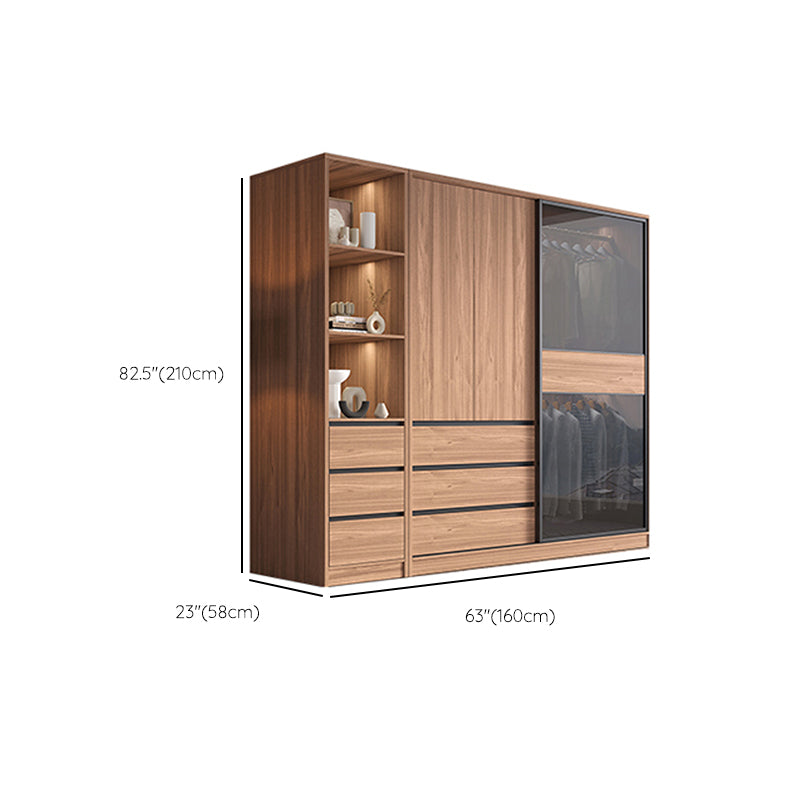 Sliding Wooden Wardrobe Closet Modern Brown Wardrobe Armoire