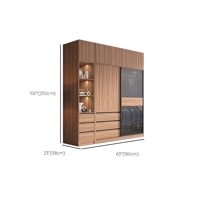 Sliding Wooden Wardrobe Closet Modern Brown Wardrobe Armoire