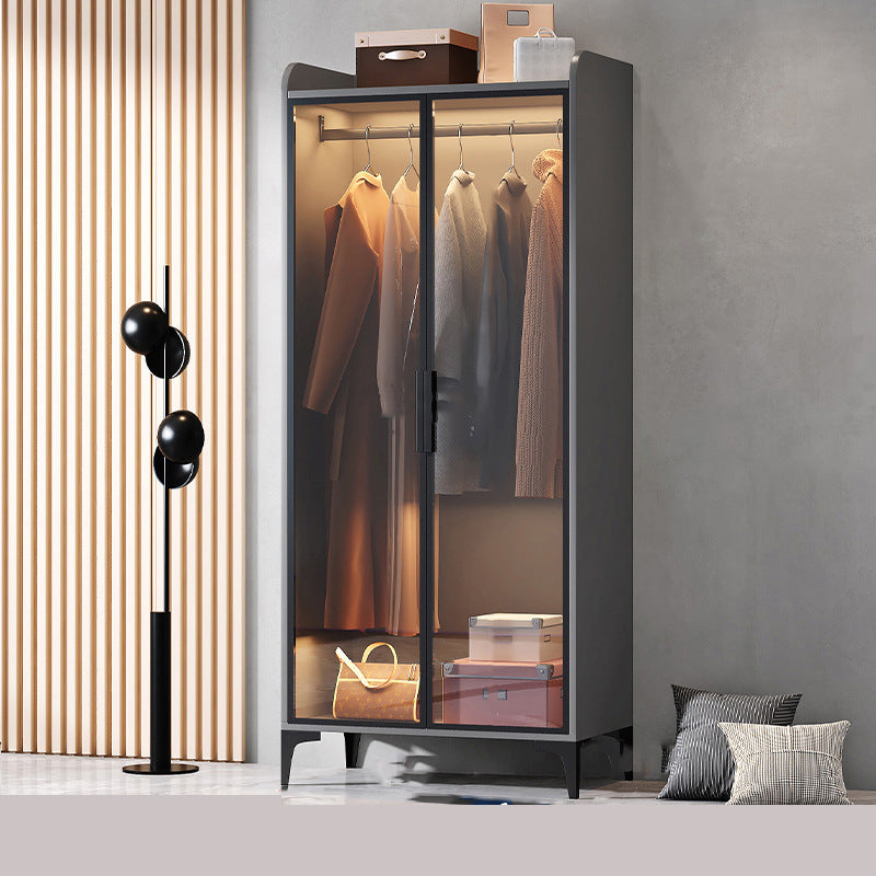 Hinged Wardrobe Armoire with Legs Wood and Glass Wardrobe Cabinet