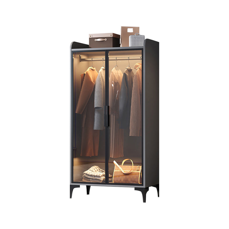 Hinged Wardrobe Armoire with Legs Wood and Glass Wardrobe Cabinet