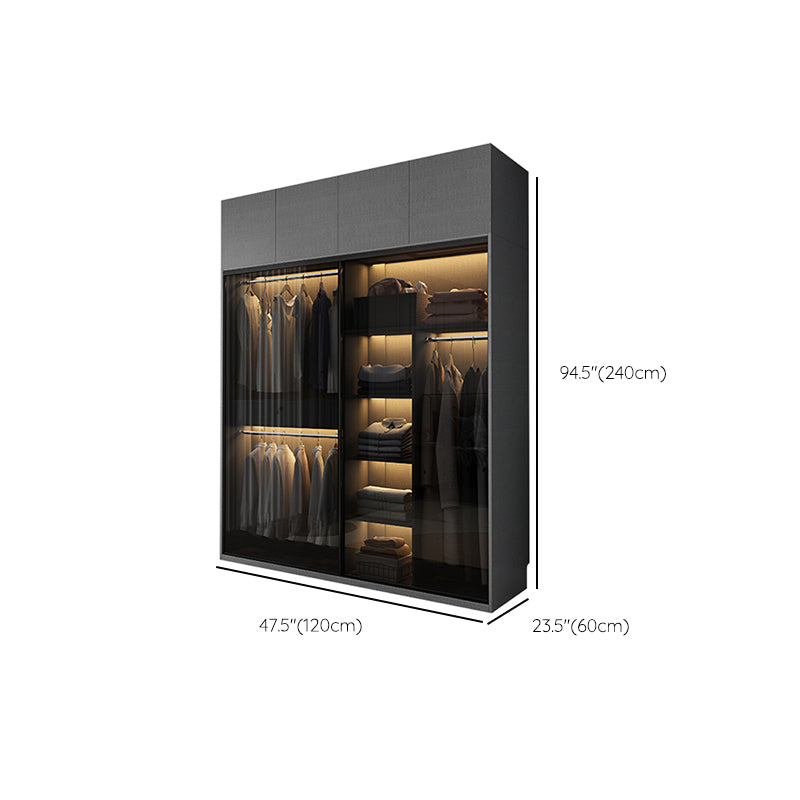 Glass and Wood Wardrobe Cabinet with Drawer Grey Wardrobe Closet