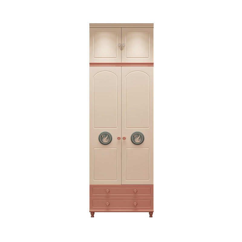 Pink and White Bedroom Armoire with Garment Rod Modern Wardrobe Closet