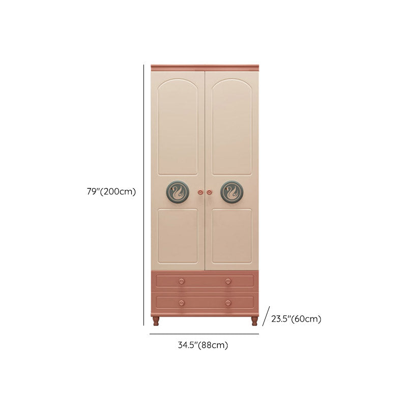 Pink and White Bedroom Armoire with Garment Rod Modern Wardrobe Closet
