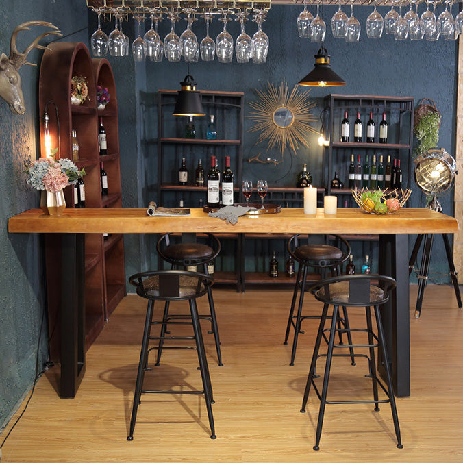 Wood Top Bar Table Rectangle Dining Table with Metal Base for Kitchen