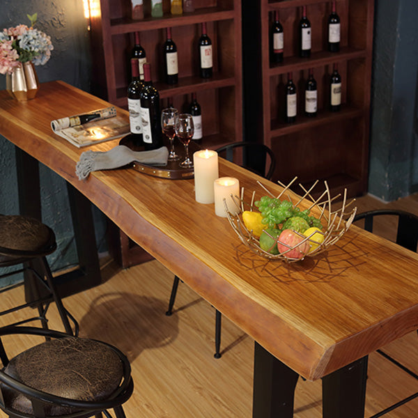 Wood Top Bar Table Rectangle Dining Table with Metal Base for Kitchen