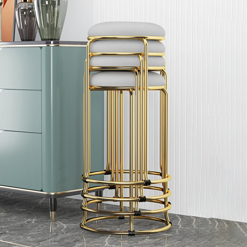 Glam Style Backless Barstool Round Counter Bar Stool with Metal Legs