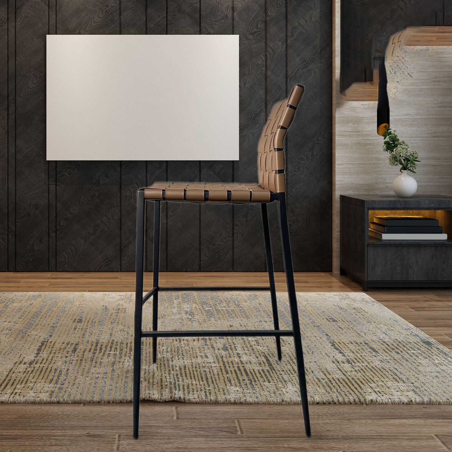 Industrial Style Backless Barstool Pu Leather Counter Bar Stool with Metal Legs