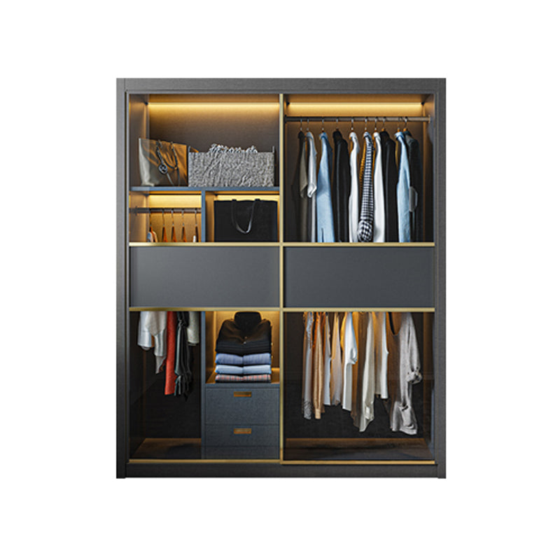 Grey Contemporary Wardrobe Closet Sliding Wardrobe Armoire with Drawer