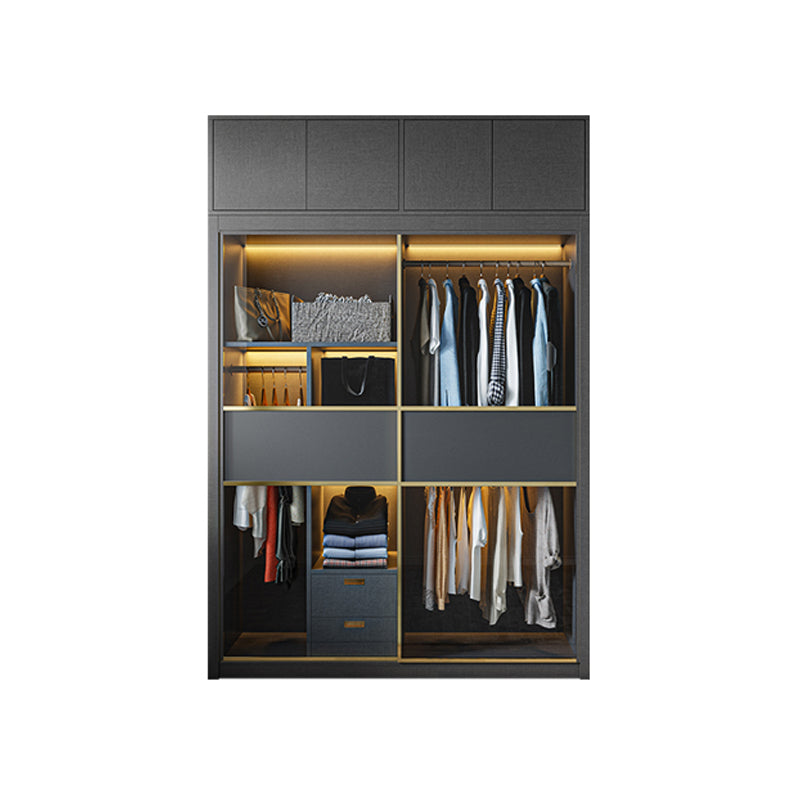 Grey Contemporary Wardrobe Closet Sliding Wardrobe Armoire with Drawer