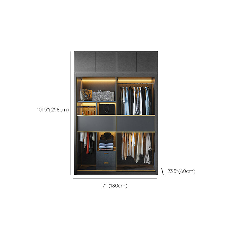 Grey Contemporary Wardrobe Closet Sliding Wardrobe Armoire with Drawer
