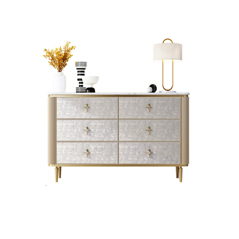 Classic Glam Double Dresser Stone Storage Chest with Metal Feet for Bedroom