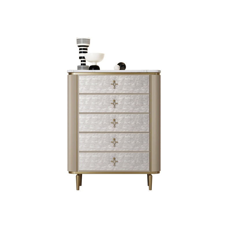 Classic Glam Double Dresser Stone Storage Chest with Metal Feet for Bedroom