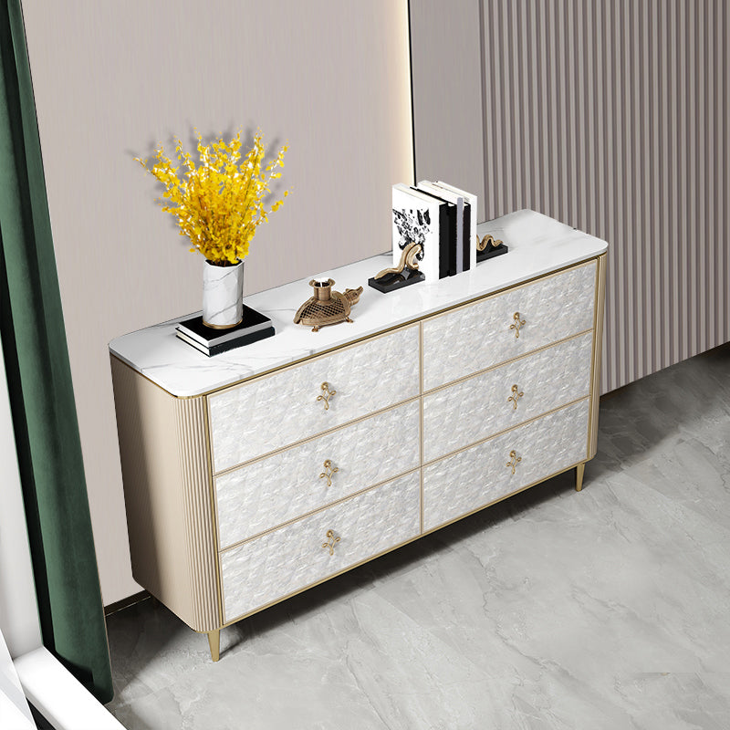Classic Glam Double Dresser Stone Storage Chest with Metal Feet for Bedroom