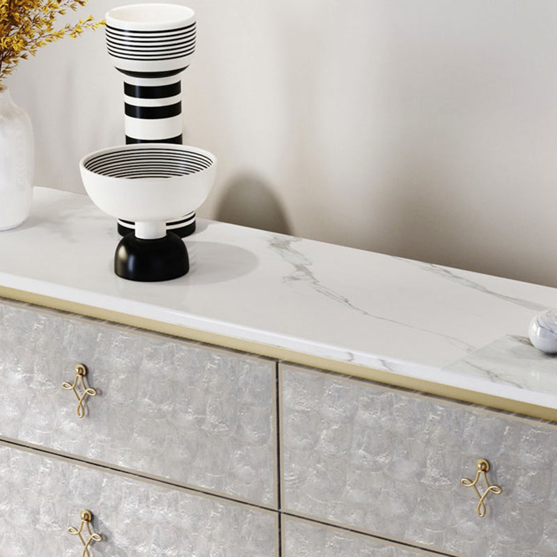 Classic Glam Double Dresser Stone Storage Chest with Metal Feet for Bedroom