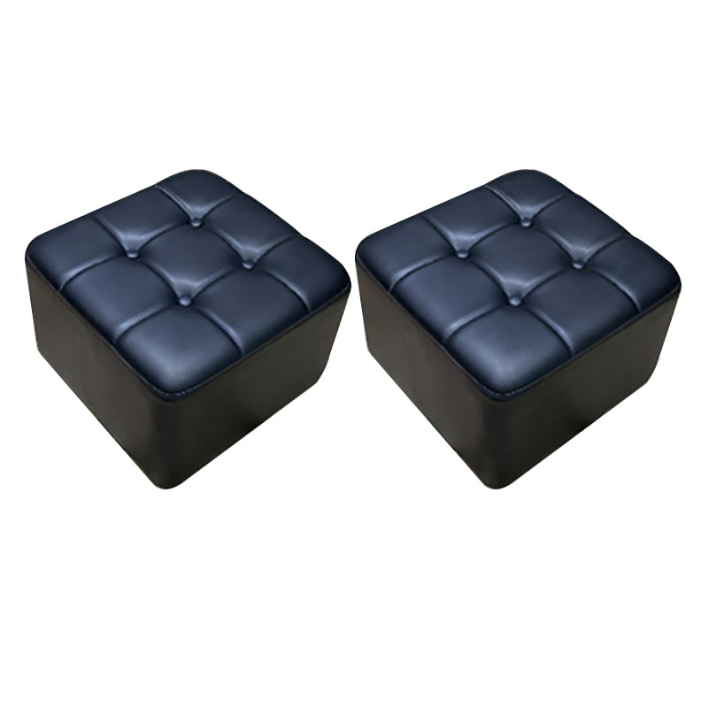 Mid-Century Modern Pouf Ottoman Genuine Leather Solid Color Tufted Square Ottoman