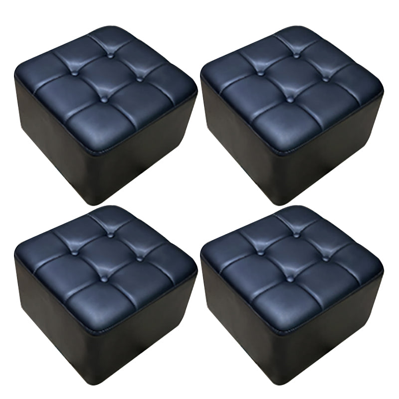 Mid-Century Modern Pouf Ottoman Genuine Leather Solid Color Tufted Square Ottoman